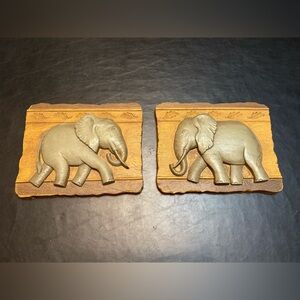 Home Interior Pair of TWO Molded Plastic Elephant Wall Hangings / Vintage
